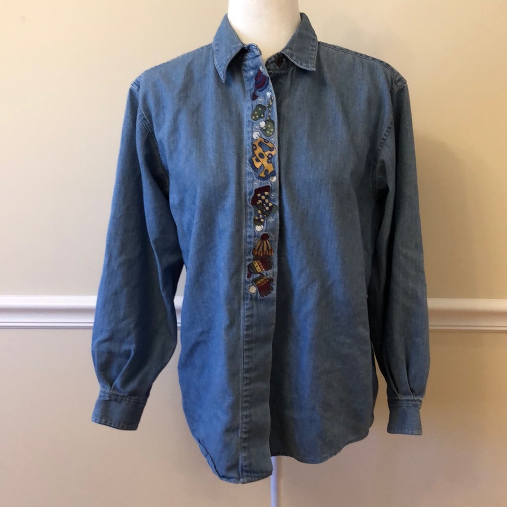 Vintage Cambridge Clothing Company Women’s Denim Winter Holiday Shirt Size Med